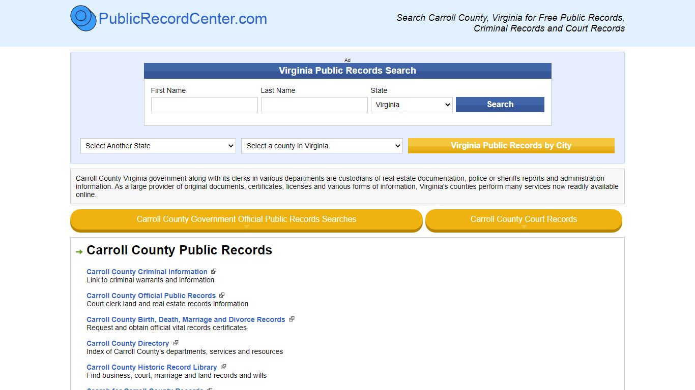 Carroll County Virginia Free Public Records - Court ...