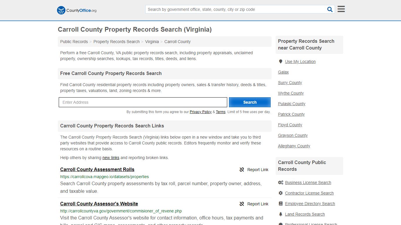Property Records Search - Carroll County, VA (Assessments ...